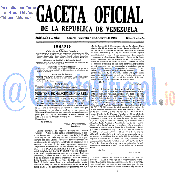 Gaceta Oficial 25223 del 5 Diciembre 1956