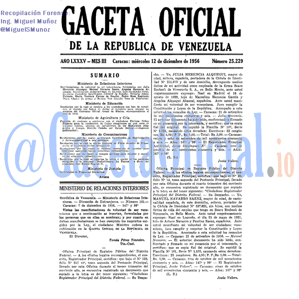 Gaceta Oficial 25229 del 12 Diciembre 1956