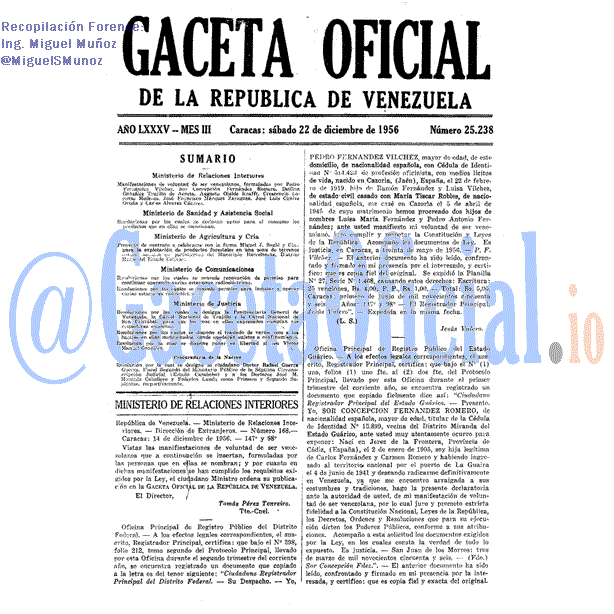 Gaceta Oficial 25238 del 22 Diciembre 1956