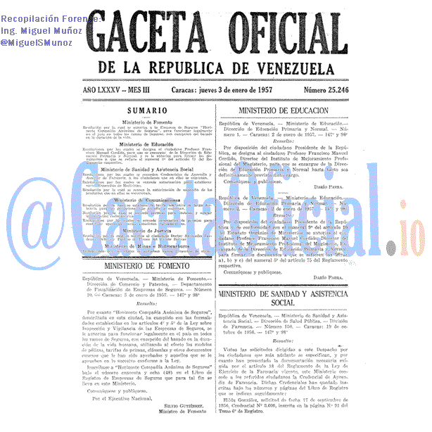 Gaceta Oficial 25246 del 3 Enero 1957