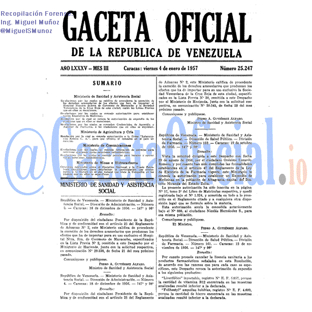 Gaceta Oficial 25247 del 4 Enero 1957