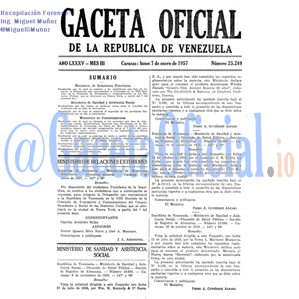 Gaceta Oficial 25249 del 7 Enero 1957