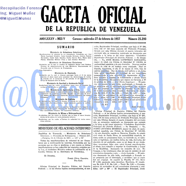Gaceta Oficial 25293 del 27 Febrero 1957