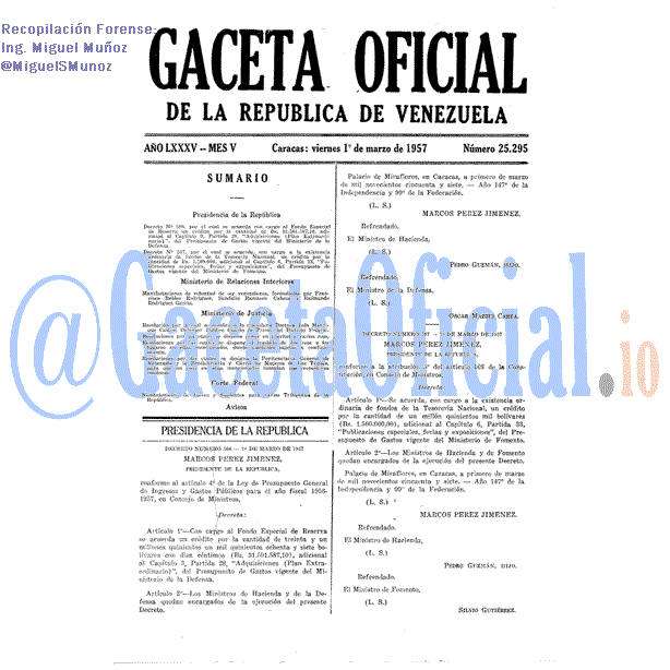 Gaceta Oficial 25295 del 1 Marzo 1957