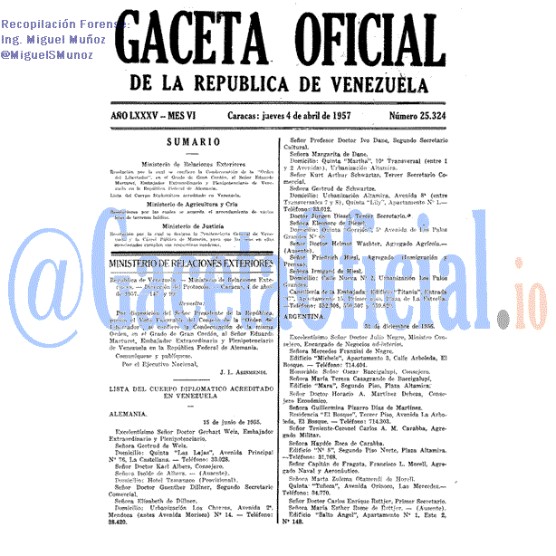Gaceta Oficial 25324 del 4 Abril 1957