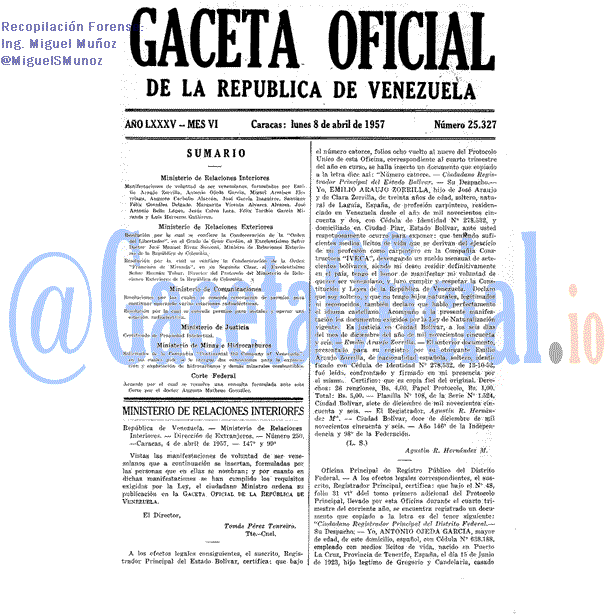 Gaceta Oficial 25327 del 8 Abril 1957