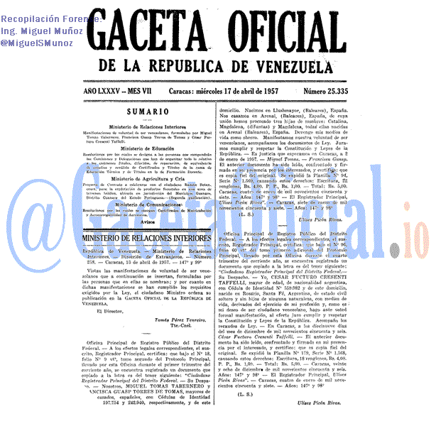 Gaceta Oficial 25335 del 17 Abril 1957