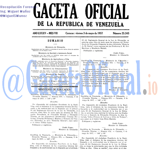Gaceta Oficial 25345 del 3 Mayo 1957