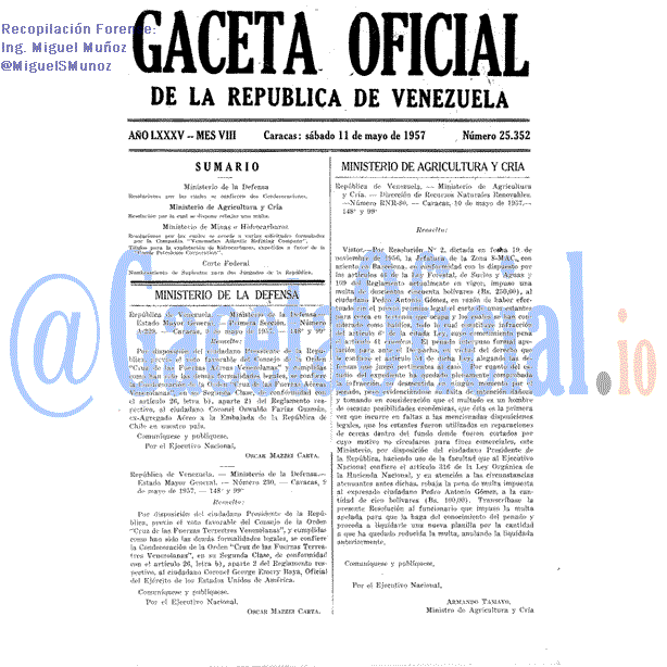 Gaceta Oficial 25352 del 11 Mayo 1957