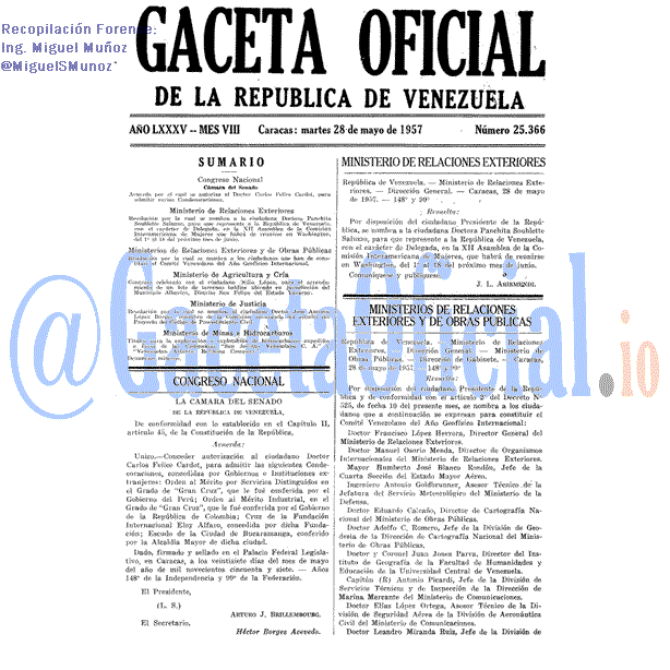 Gaceta Oficial 25366 del 28 Mayo 1957