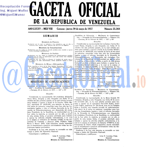 Gaceta Oficial 25368 del 30 Mayo 1957