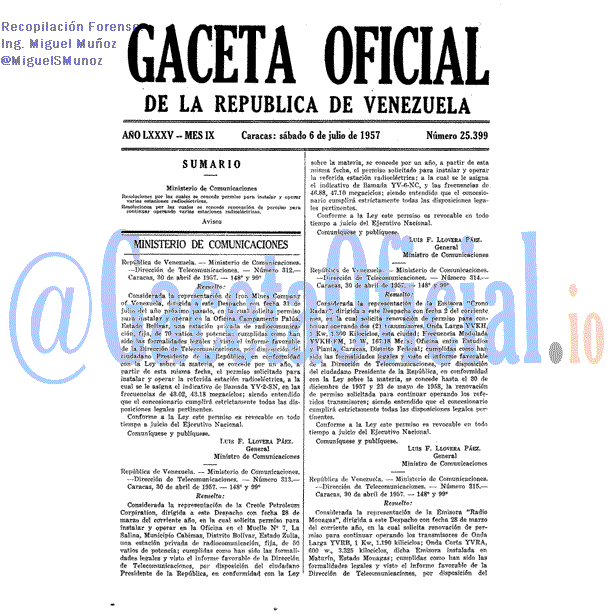 Gaceta Oficial 25399 del 6 Julio 1957