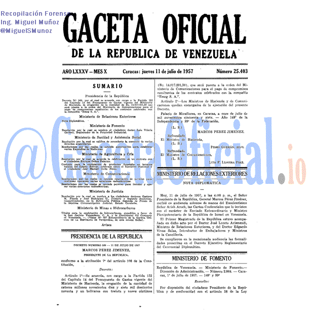 Gaceta Oficial 25403 del 11 Julio 1957