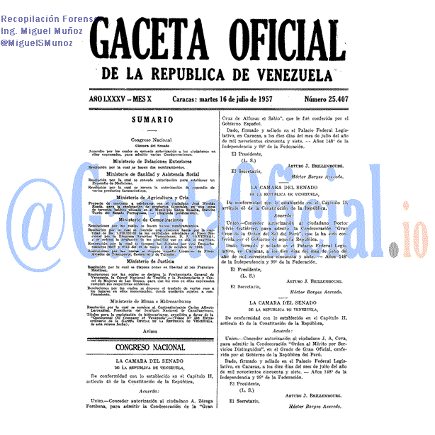 Gaceta Oficial 25407 del 16 Julio 1957
