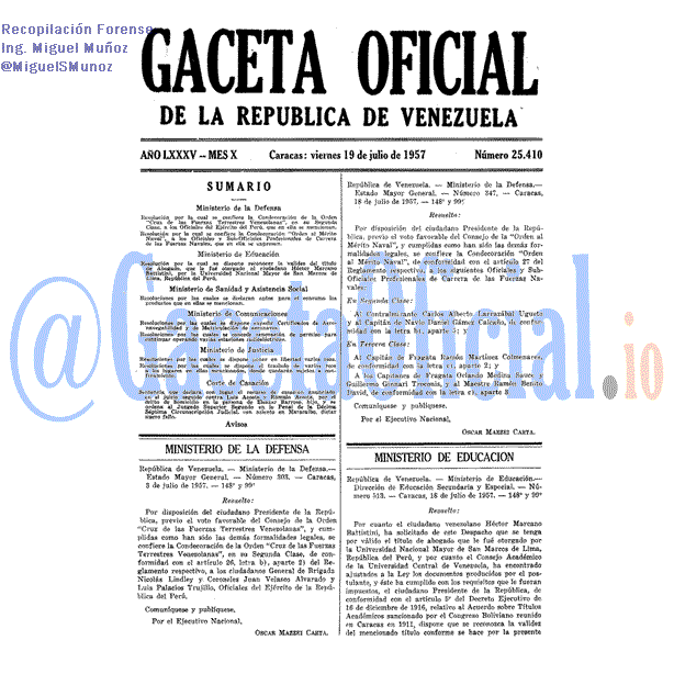 Gaceta Oficial 25410 del 19 Julio 1957