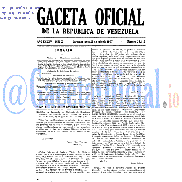 Gaceta Oficial 25412 del 22 Julio 1957