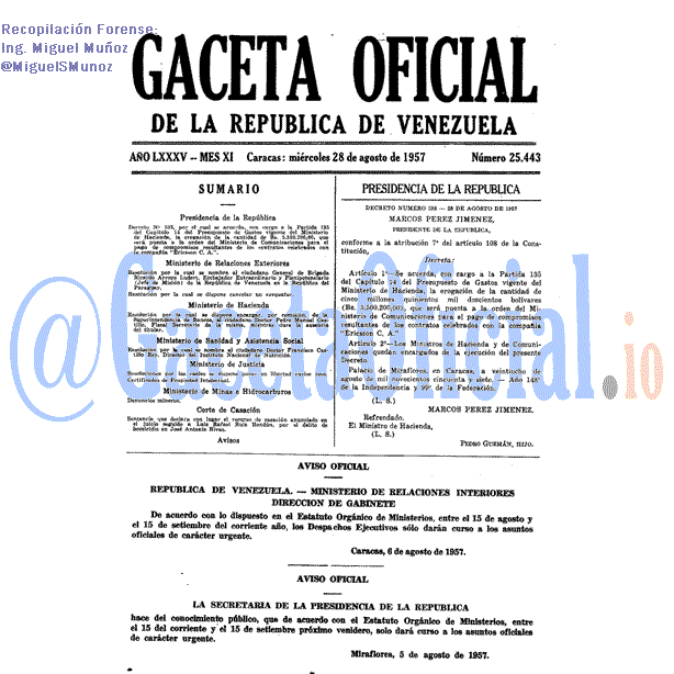 Gaceta Oficial 25443 del 28 Agosto 1957