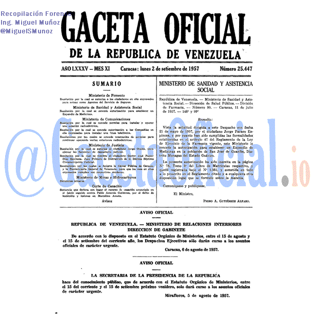 Gaceta Oficial 25447 del 2 Septiembre 1957