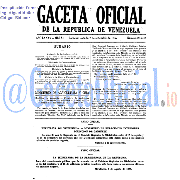 Gaceta Oficial 25452 del 7 Septiembre 1957