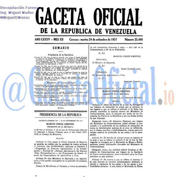 Gaceta Oficial 25466 del 24 Septiembre 1957