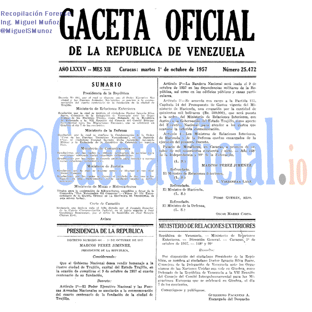 Gaceta Oficial 25472 del 1 Octubre 1957