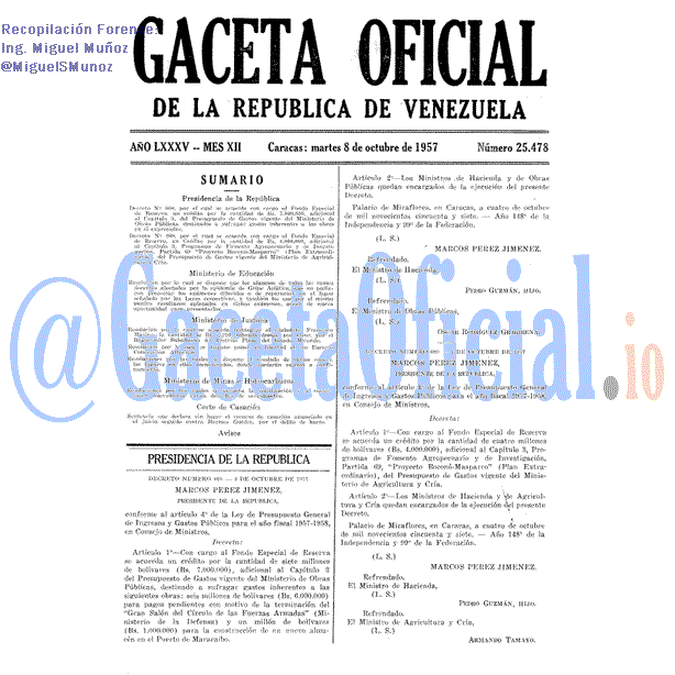 Gaceta Oficial 25478 del 8 Octubre 1957