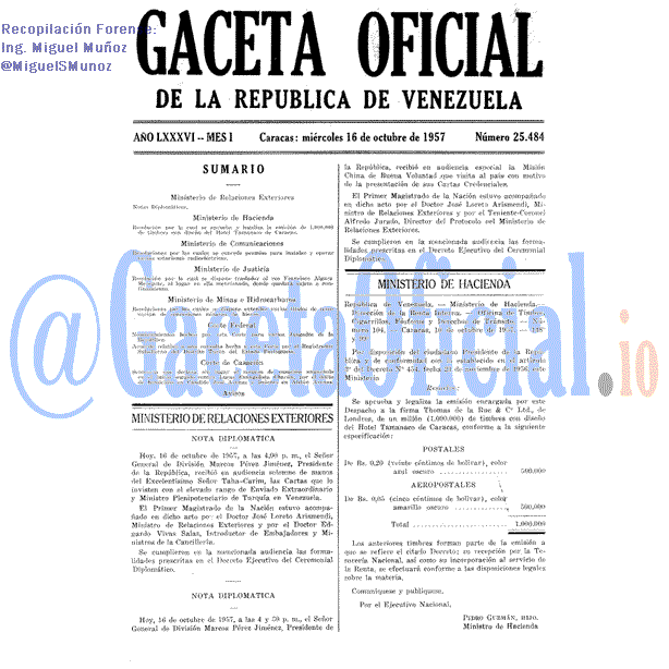 Gaceta Oficial 25484 del 16 Octubre 1957