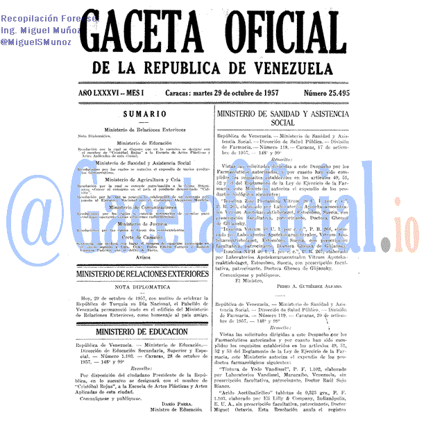 Gaceta Oficial 25495 del 29 Octubre 1957