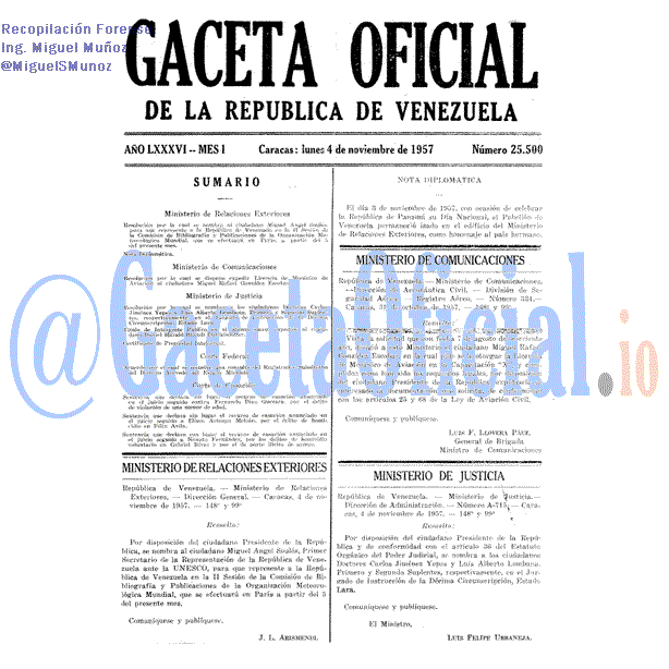 Gaceta Oficial 25500 del 4 Noviembre 1957