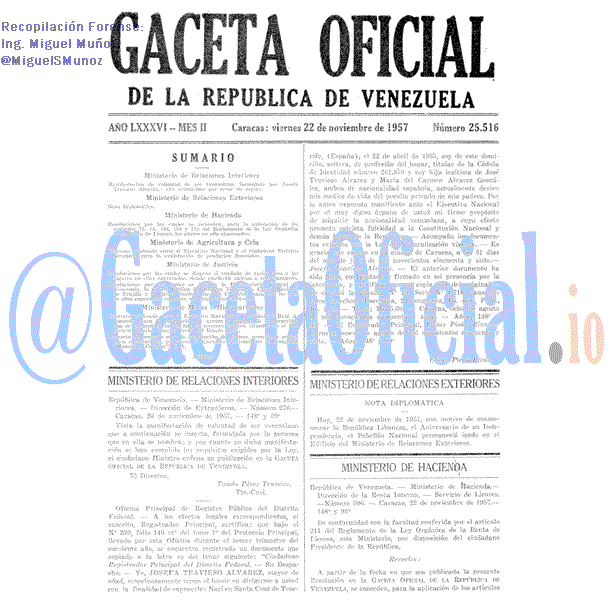 Gaceta Oficial 25516 del 22 Noviembre 1957