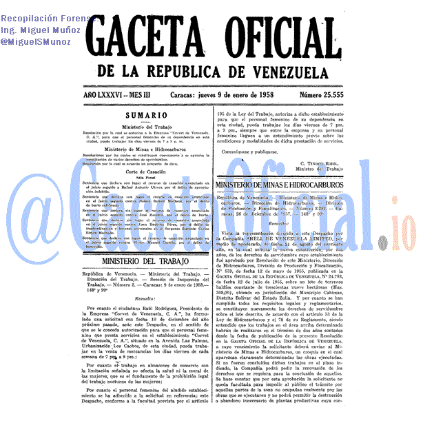 Gaceta Oficial 25555 del 9 Enero 1958
