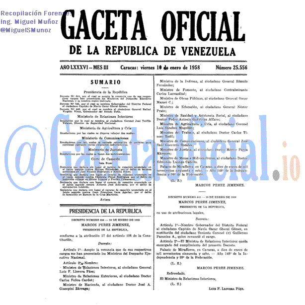 Gaceta Oficial 25556 del 10 Enero 1958