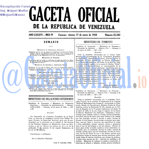 Gaceta Oficial 25562 del 17 Enero 1958