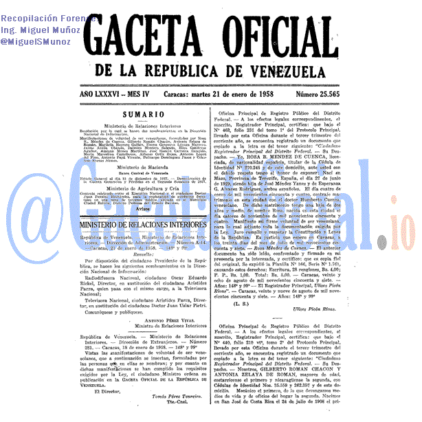Gaceta Oficial 25565 del 21 Enero 1958