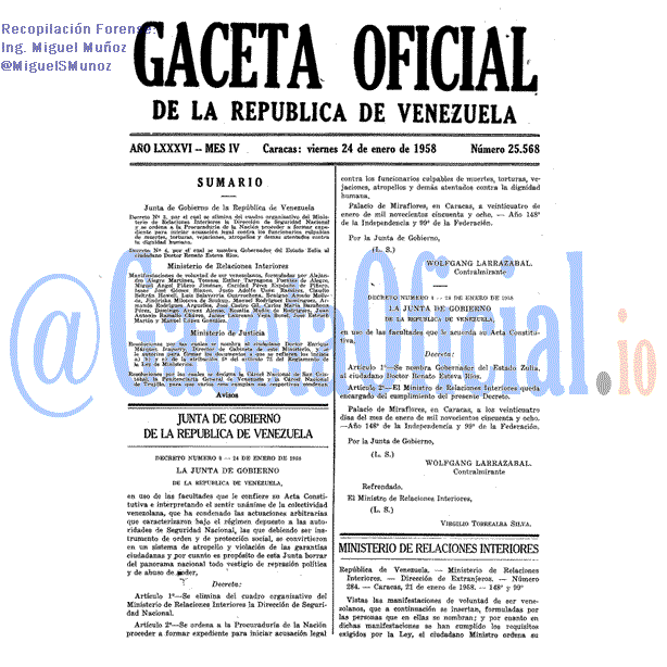 Gaceta Oficial 25568 del 24 Enero 1958