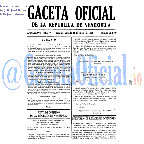 Gaceta Oficial 25569 del 25 Enero 1958