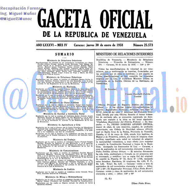Gaceta Oficial 25573 del 30 Enero 1958