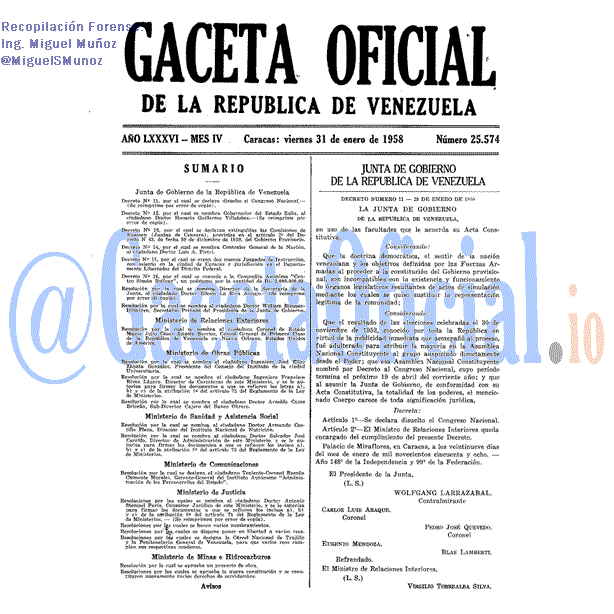 Gaceta Oficial 25574 del 31 Enero 1958