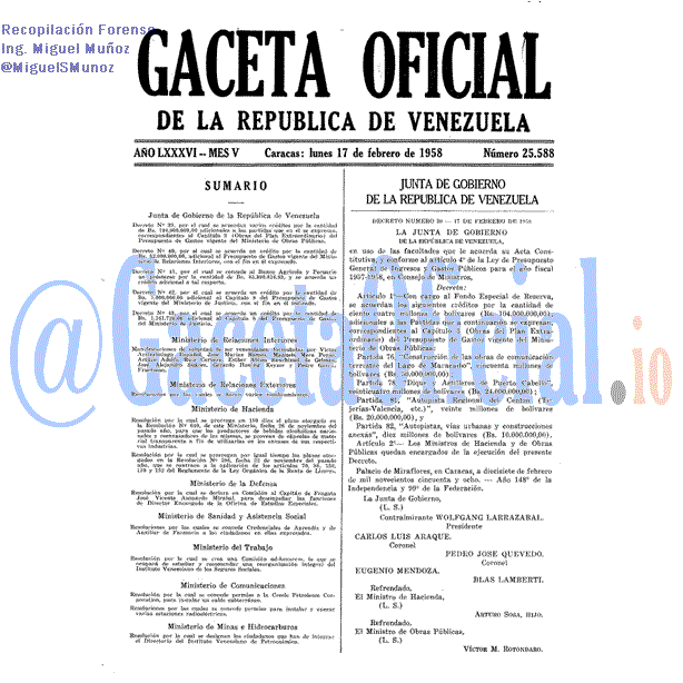 Gaceta Oficial 25588 del 17 Febrero 1958