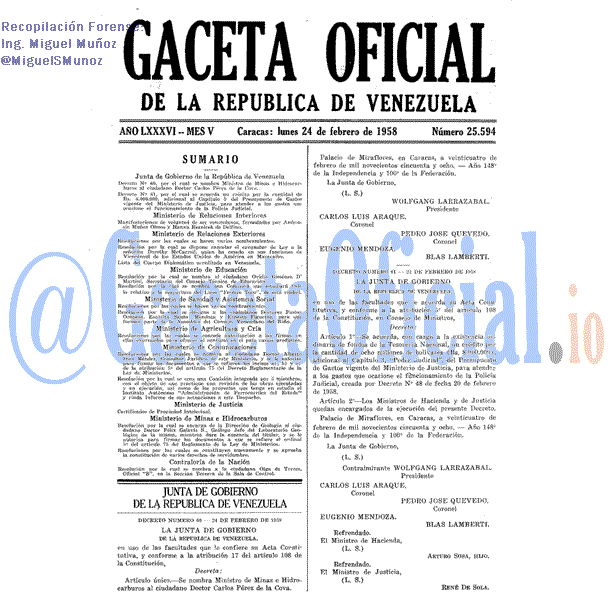 Gaceta Oficial 25594 del 24 Febrero 1958