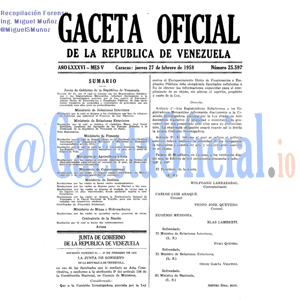 Gaceta Oficial 25597 del 27 Febrero 1958