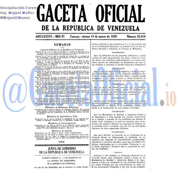 Gaceta Oficial 25610 del 14 Marzo 1958