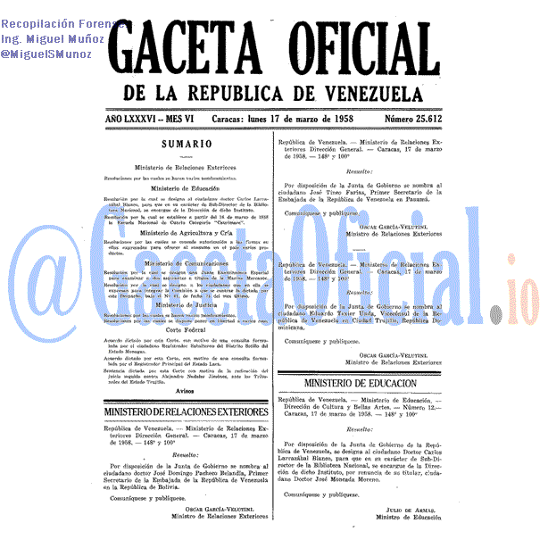 Gaceta Oficial 25612 del 17 Marzo 1958