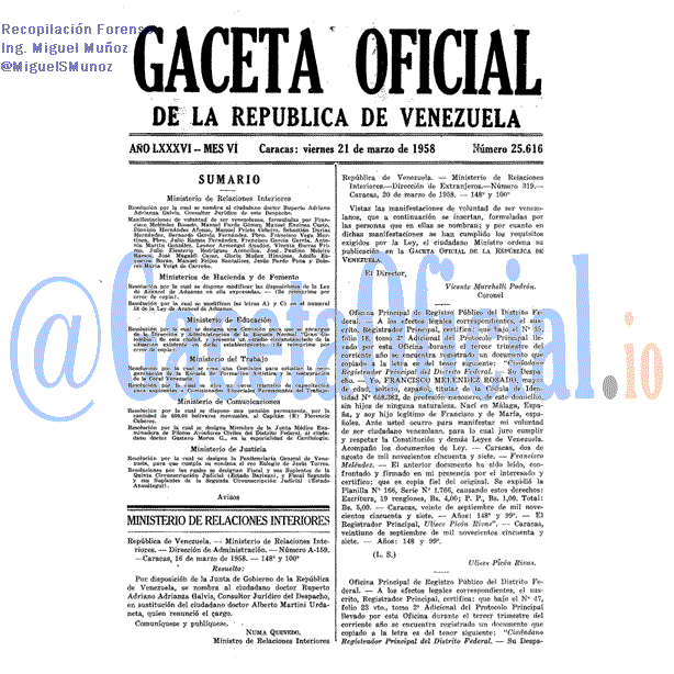 Gaceta Oficial 25616 del 21 Marzo 1958