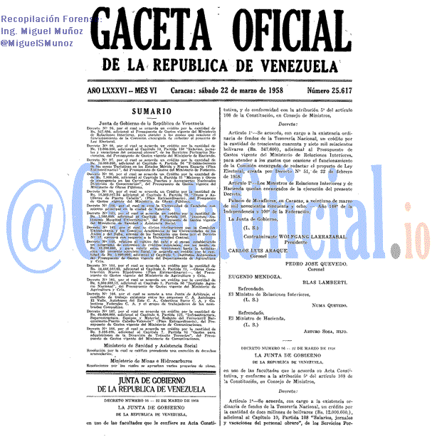 Gaceta Oficial 25617 del 22 Marzo 1958