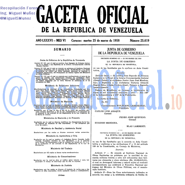 Gaceta Oficial 25619 del 25 Marzo 1958