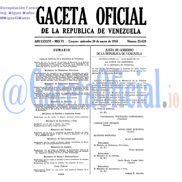 Gaceta Oficial 25620 del 26 Marzo 1958