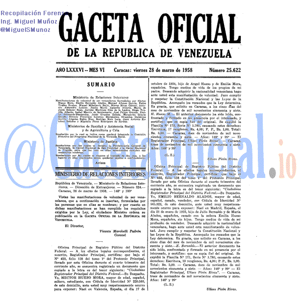 Gaceta Oficial 25622 del 28 Marzo 1958