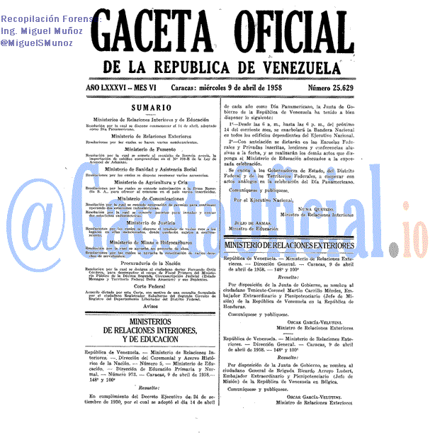 Gaceta Oficial 25629 del 9 Abril 1958