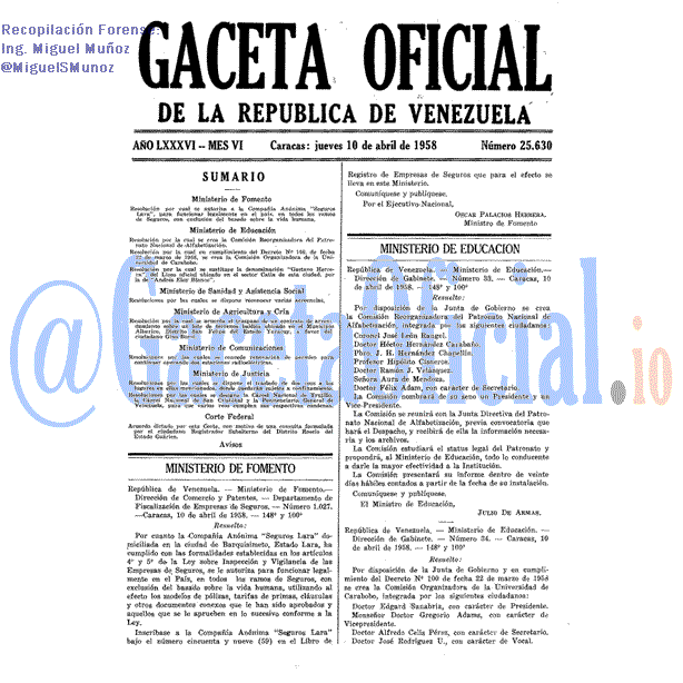 Gaceta Oficial 25630 del 10 Abril 1958